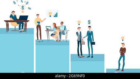 Unternehmenshierarchie im Team, Wachstumsphasen – Vektordarstellung Stock Vektor