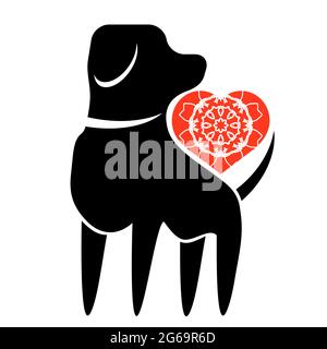 Symbol für Hund und rotes Herz auf weißem Hintergrund isoliert Stock Vektor