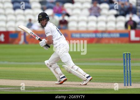 Hove, Großbritannien. Juli 2021. Sussex's Ali Orr hat am ersten Tag des LV County Championship-Matches zwischen Sussex und Glamorgan auf dem 1. Central County Ground in Hove geschlagen. Quelle: James Boardman/Alamy Live News Stockfoto