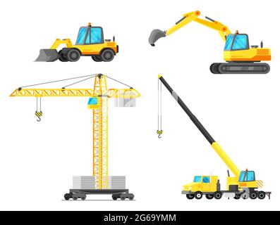 Symbolsatz Für Baumaschinen. Baumaschinen Stock Vektor