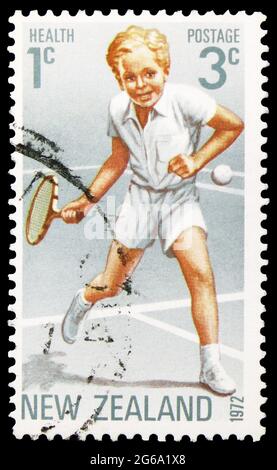 MOSKAU, RUSSLAND - 18. APRIL 2020: Briefmarke gedruckt in Neuseeland zeigt, Serie, circa Stockfoto
