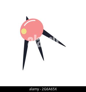 Künstlicher Satellit im Weltraum. Forschung und Signalerfassung. Bunte handgezeichnete Vektor isolierte Illustration Stock Vektor