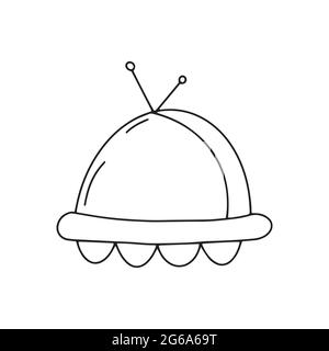Fliegende Untertasse. UFO. Schwarz-Weiß-Vektorgrafik im Doodle-Stil isoliert. Welt-UFO-Tag Stock Vektor