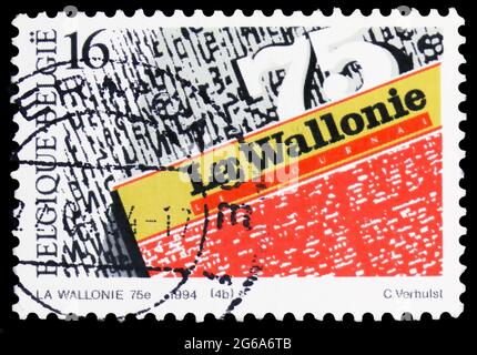 MOSKAU, RUSSLAND - 18. APRIL 2020: Die in Belgien gedruckte Briefmarke zeigt La Wallonie, um 1994 Stockfoto
