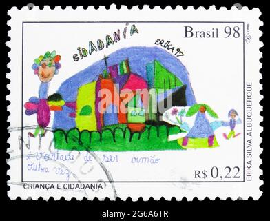 MOSKAU, RUSSLAND - 18. APRIL 2020: In Brasilien gedruckte Briefmarke zeigt Child and Citizenship, Serie, um 1998 Stockfoto
