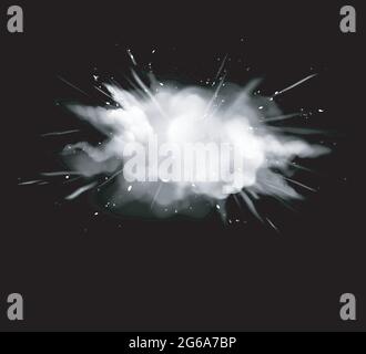 Weißer Rauch, Pulverexplosion mit Partikeln Stock Vektor