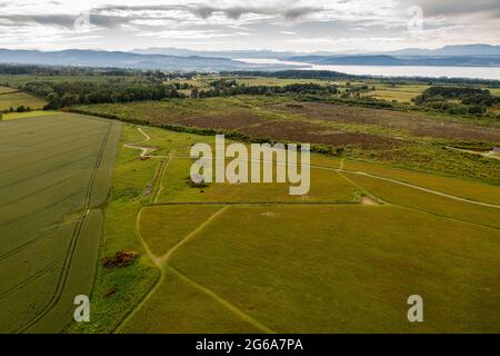 Luftaufnahme des Schlachtfeldes Culloden Moor, Inverness-Shire, Schottland, Schauplatz der Schlacht von Culloden Moor im Jahr 1746. Stockfoto