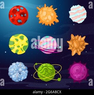 Vektor-Illustration Satz von bunten Cartoon-Planeten, Raum-Elemente und Objekte in hellen Farben flachen Stil. Stock Vektor