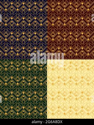 Vektor-Illustration Satz von nahtlosen goldenen Mustern im Art Deco Vintage, Retro-Stil auf verschiedenen farbigen Hintergründen. Stock Vektor