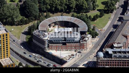 Luftaufnahme des Mehrfamilienhauses Centenary House im Stadtzentrum von Leeds Stockfoto