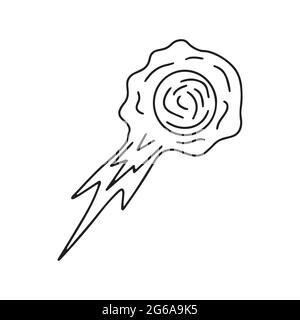 Fliegender feuriger Meteorit. Komet. Elemente des Universums. Schwarz-Weiß-Vektor isoliert Doodle Illustration Stock Vektor