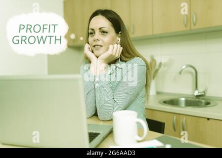 Zeichen mit Gewinnwachstum. Geschäftskonzept Ziele Wechselbeziehung des Gesamtumsatzerlöse Marktanteile Office Meeting Online, Schulvideokonferenz Stockfoto