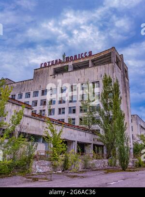 Ein Bild des Rathauses von Pripyat. Stockfoto