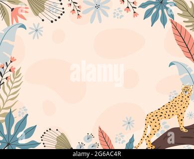 Tropischer Geparden-Hintergrund, mit handgezeichneten Illustrationen. Stock Vektor