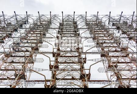 Ein Bild der Radarantenne Duga-3 in der Nähe von Tschernobyl. Stockfoto