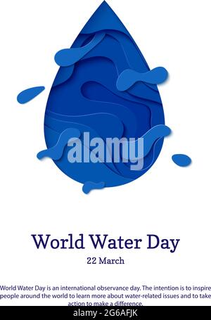 Abstrakter Wassertropfen in Papierform. Ausschnitt Meereswellen-Vorlage für „Save the Earth“-Poster, Weltwassertag, Öko-Broschüren, Logo. Vektorblau Stock Vektor