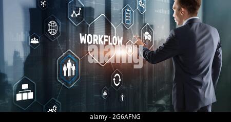 Workflow Repeatability Systematisation Buisness Prozess. Business Technology Internet. Stockfoto