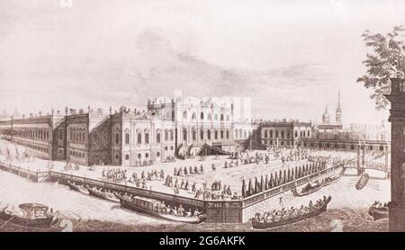 Sommerpalast in St. Petersburg. Gravur von 1753. Stockfoto