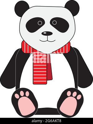 Panda in rot gestreiftem Schal isoliert auf weißem Hintergrund Stock Vektor