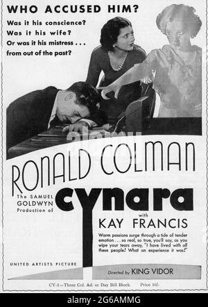 RONALD COLMAN KAY FRANCIS und PHYLLIS BARRY in CYNARA 1932 Regisseur KING VIDOR Roman R. Gore Brown Musik Alfred Newman The Samuel Goldwyn Company / United Artists Stockfoto