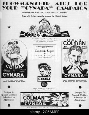 RONALD COLMAN KAY FRANCIS und PHYLLIS BARRY in CYNARA 1932 Regisseur KING VIDOR Roman R. Gore Brown Musik Alfred Newman The Samuel Goldwyn Company / United Artists Stockfoto