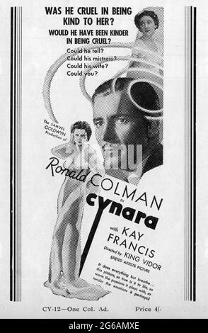 RONALD COLMAN KAY FRANCIS und PHYLLIS BARRY in CYNARA 1932 Regisseur KING VIDOR Roman R. Gore Brown Musik Alfred Newman The Samuel Goldwyn Company / United Artists Stockfoto