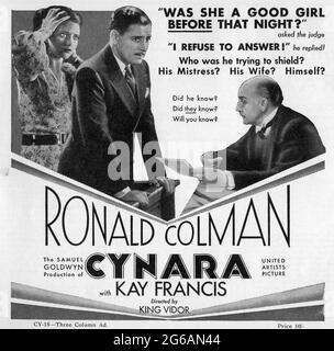 RONALD COLMAN und KAY FRANCIS in CYNARA 1932 Regisseur KING VIDOR Roman R. Gore Brown Musik Alfred Newman The Samuel Goldwyn Company / United Artists Stockfoto