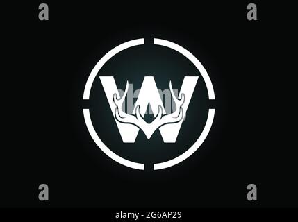 Buchstabe W mit Hirschgeweih in Zielform, flaches Logo Design Vektor-Vorlage, Jagd Inspirationen Symbol für Corporate Business Identity Stock Vektor