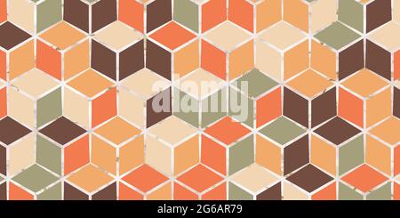 Abstraktes, geometrisches Nahtmuster mit quadratischer Form. Pastell 3d Farbe Hintergrunddesign für Teppich, Tapete, Kleidung, Verpackung, Batik, Stoff Stock Vektor
