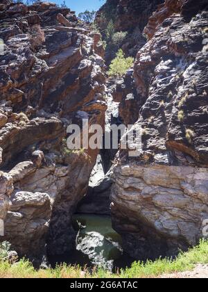 Serpentine Chalet Dam, Larapinta Trail, Tjoritja/West Macdonnell National Park. Stockfoto