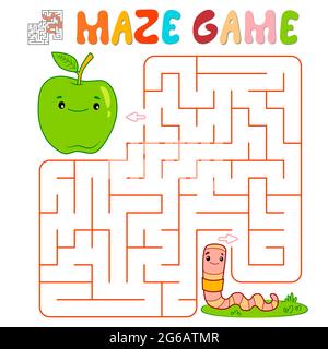 Maze Puzzle-Spiel für Kinder. Labyrinth oder Labyrinth-Spiel mit Wurm. Vektorgrafiken Stock Vektor