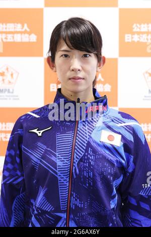 Tokio, Japan. Juli 2021. Natsumi Takamiya (JPN), 3. JULI 2021 - moderner Fünfkampf : Vertreter der japanischen Vereinigung des Modernen Fünfkampfs für die bevorstehenden Olympischen Spiele 2020 in Tokio nimmt an einer Pressekonferenz in Tokio, Japan, Teil. Quelle: Naoki Morita/AFLO SPORT/Alamy Live News Stockfoto