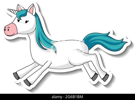 Niedliche Einhorn-Aufkleber mit einem blauen Einhorn Cartoon-Figur Illustration Stock Vektor
