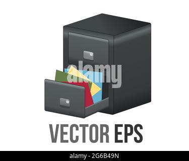 Vector Classic Office dunkelgrau Metall Füllung Aktenschrank Symbol mit Schubladen, Griffe und Etikettenhalter, verwendet, um zu organisieren und zu speichern Stock Vektor