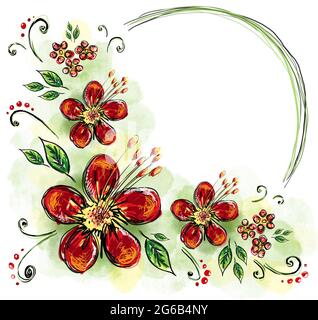 Blumen isoliert auf weißem Hintergrund. Digitales Malen. Handgezeichnete Illustration. Stockfoto