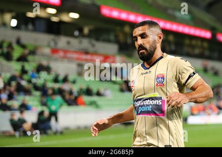 MELBOURNE, AUSTRALIEN - 26. APRIL: Ali Abbas von Newcastle Jets während des Hyundai A-League Fußballmatches zwischen dem Western United FC und den Newcastle Jets am 26. April 2021 im AAMI Park in Melbourne, Australien. (Foto von Dave Hewison) Stockfoto