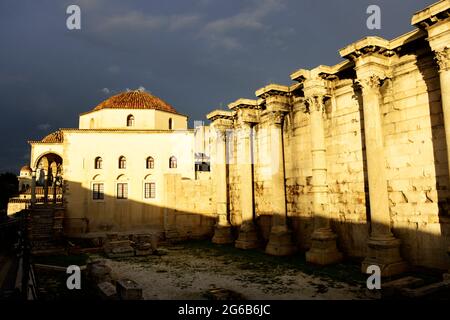 Hadrians Bibliothek archäologischer Park in Athen, Griechenland. Stockfoto