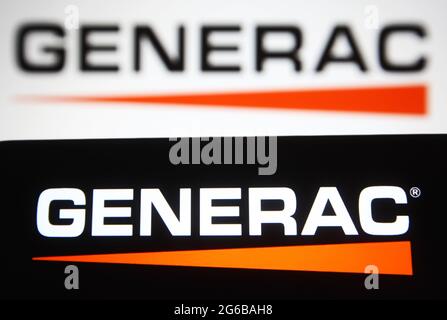 Ukraine. Juli 2021. In dieser Abbildung ist ein Generac (Generac Holdings Inc.) Logo auf einem Smartphone und einem pc-Bildschirm zu sehen. (Foto von Pavlo Gonchar/SOPA Images/Sipa USA) Quelle: SIPA USA/Alamy Live News Stockfoto