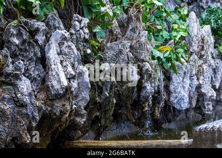 Nahaufnahme von Stalaktiten aus Steingärten in Baomo Garden, Guangzhou, China Stockfoto