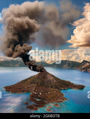 Ausbruch am Crater Lake, Crater Lake National Park, Oregon, USA Stockfoto