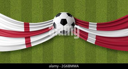 England Vs. Dänemark Fußballspiel. Flaggen mit Fußball. 3D-Rendering Stockfoto