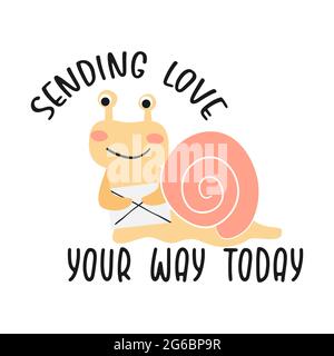 Niedliche Cartoon-Schnecke mit Zitat. Vektorgrafik. Stock Vektor