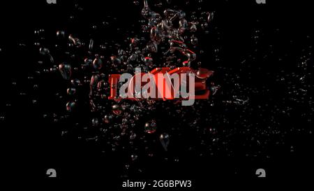 Roter Schriftzug Liebe in Spritzern und Lichtstrahlen 3d-Rendering Stockfoto