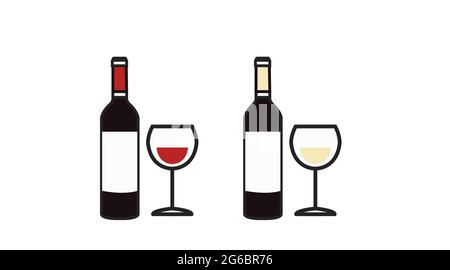 Vektor isoliert einfache Illustration von Weiß- und Rotwein, mit Flaschen und Gläsern Stock Vektor