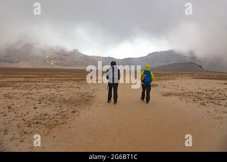 Blick auf den Südkrater entlang des Tongariro Alpine Crossings. Aufgenommen am 7. Dezember 2019 im Tongariro National Park, Neuseeland Stockfoto