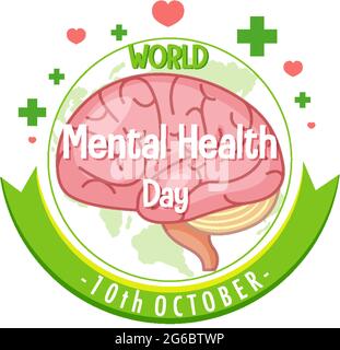 World Mental Health Day Banner oder Logo auf weiß isoliert Hintergrunddarstellung Stock Vektor