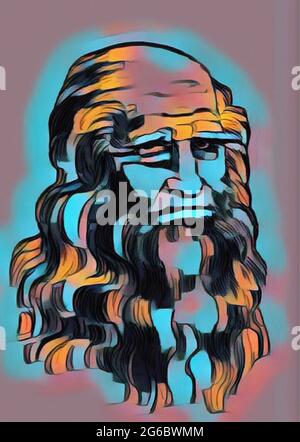 Portrait Illustration Kunst von Leonardo Da Vinci Stockfoto