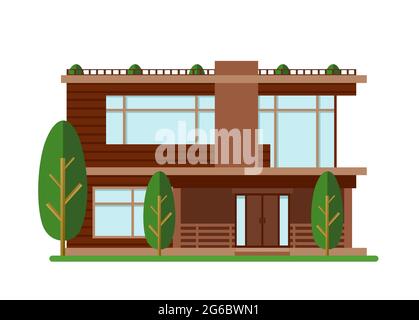 Vektor-Illustration des modernen Hauses. Familienhaus. Fassade Mehrfamilienhaus, Ferienhaus, Gebäudekonzept in flachem Stil. Stock Vektor