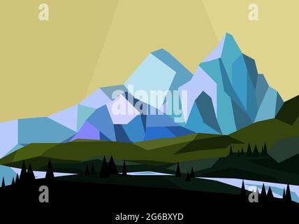 Vektor-Illustration der Berglandschaft im geometrischen Stil, Low-Poly-Ebene Berge Blick. Stock Vektor