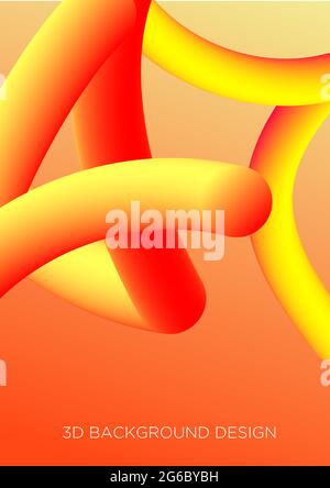 Vektor-Illustration der abstrakten Zusammensetzung in hellen gelben und roten Farben 3d Flüssigkeit Flüssigkeit Imitation. Kreative moderne Cover-Vorlage, Neon-Farbverlauf Stock Vektor